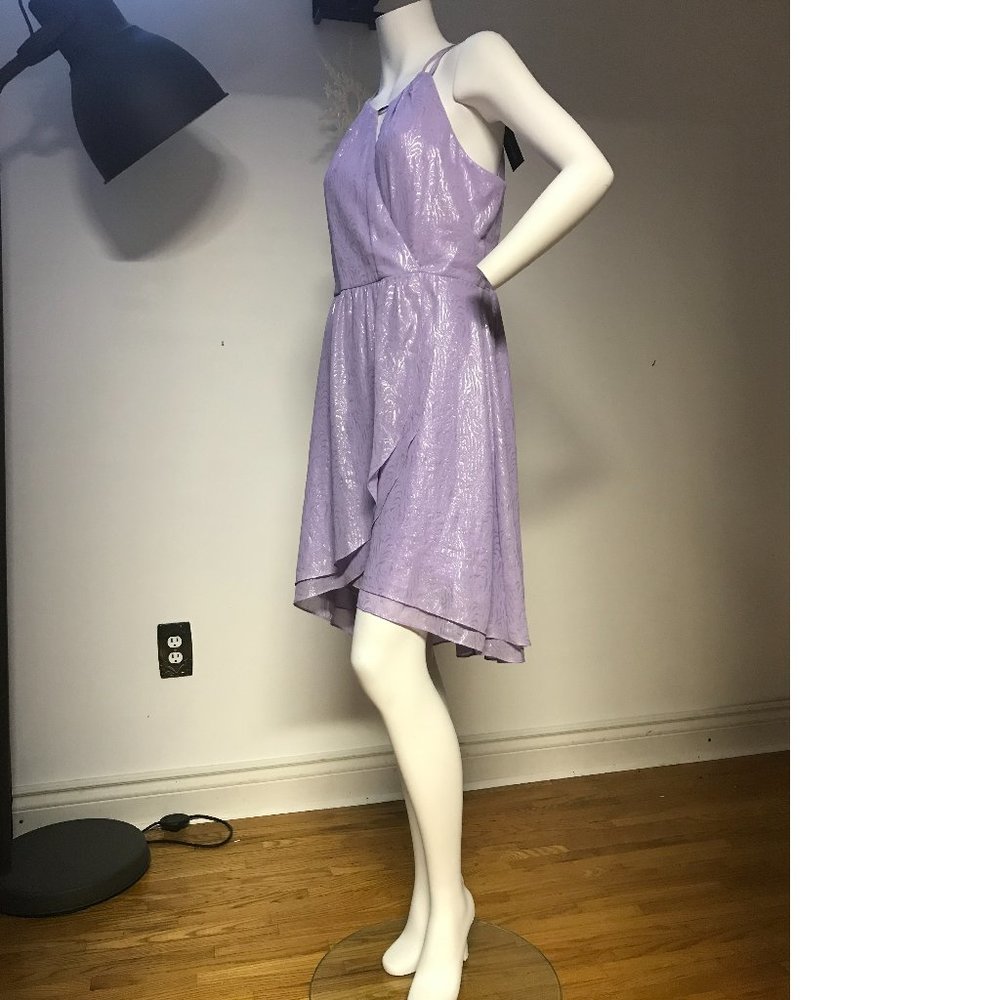 Le Chateau Lilac Lavender Purple Shiny Faux Wrap Prom Wedding summer dress NTW